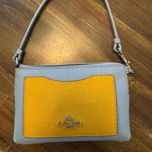 Coach Yellow and Gray Leather Wristlet